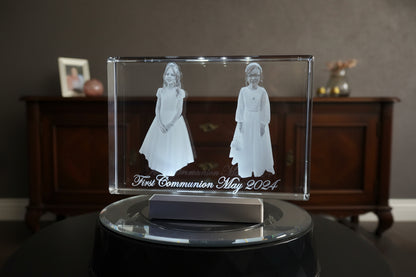 First Communion in 28cm x 12cm x 4cm crystal. Images are in 3D.